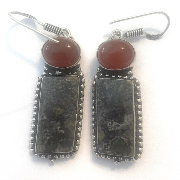 2 inch, Dragon Blood Agate and Carnelian earrings. - Picture 1 of 6